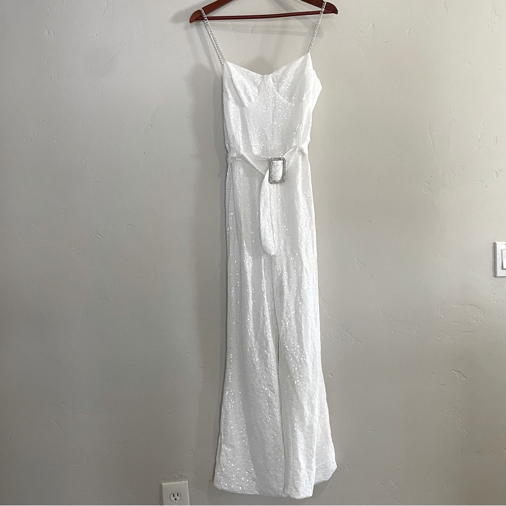 Sequin Jumpsuit Belted With Chain Straps